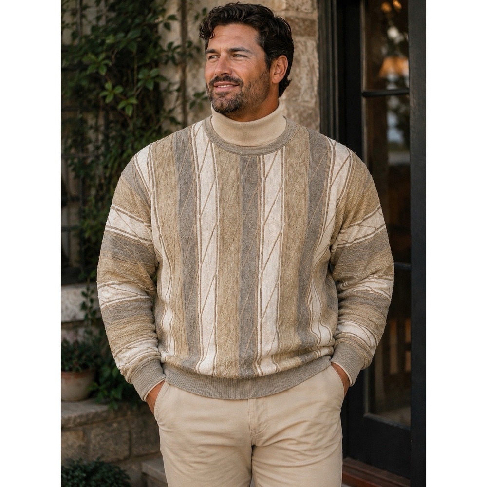 Bachrach Men's XXL Vintage 90s Coogi Style Geometric Textured Knit Sweater